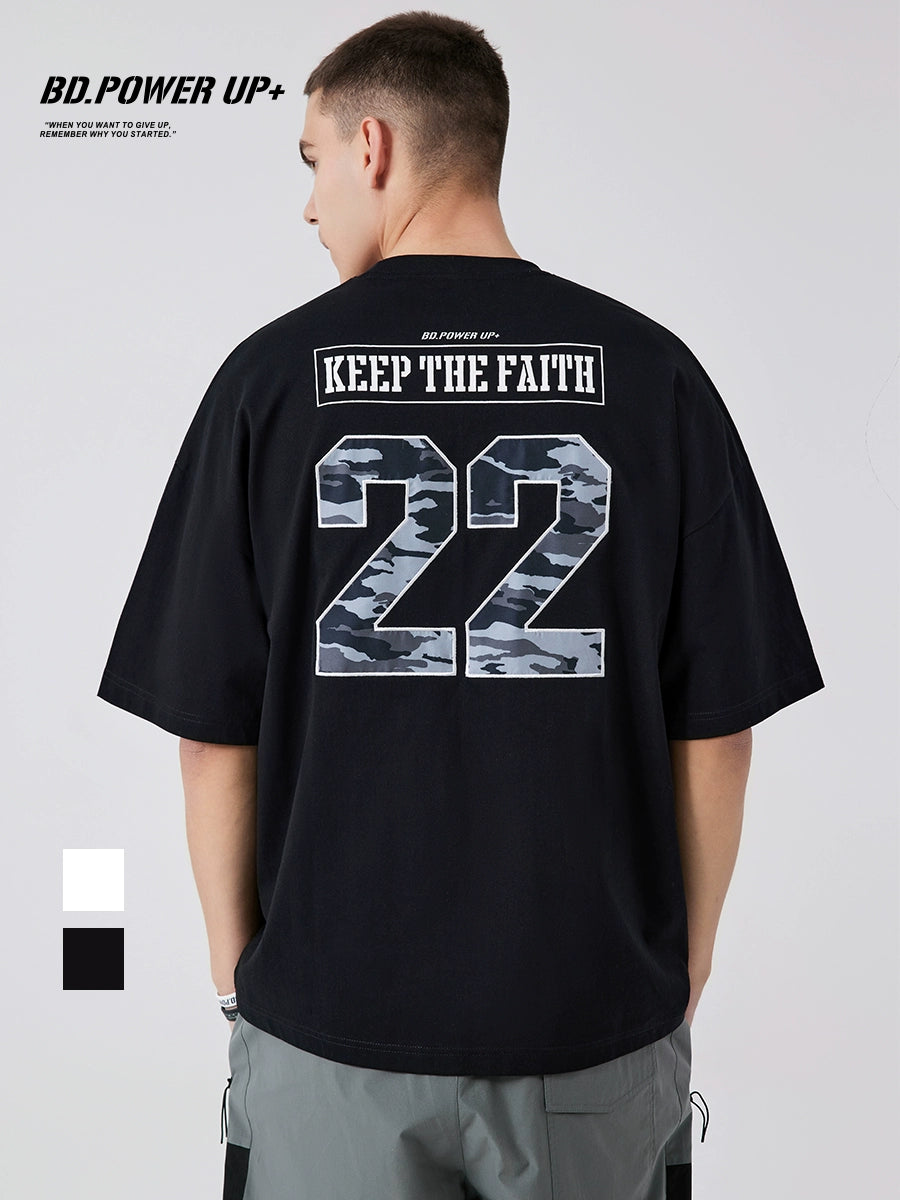 Camouflage Affixed Cloth Embroidered Men's All-Match Cotton Short-Sleeve T-shirt